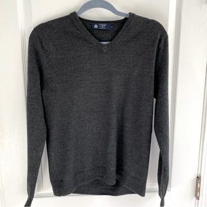 J Crew 100% Merino Wool, Charcoal Gray, V-Neck Men’s Sweater, Size S